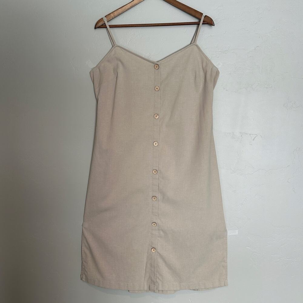 UpWest Hemp Midi Sundress XL Tan Sustainable Minimalist Preppy Beachy Travel EUC
